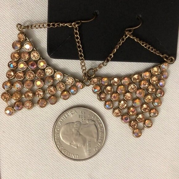 Beaded Rhinestone Necklace & Chandelier Earrings Gold Tone - Picture 3 of 7